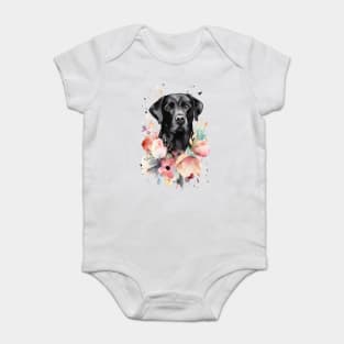 Pet Dog Portrait, Dog Owner Gift Idea, Cute Black Lab Watercolor Dog Portrait Baby Bodysuit